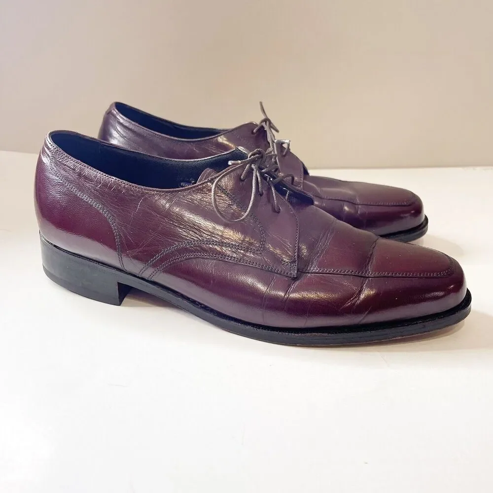 Vintage Florsheim Size 9.5D Burgundy Leather‎ Apron Toe Derby Dress Shoe 33617